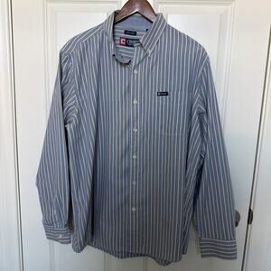 Ralph Lauren Chaps Shirt Mens Large Blue Striped Easy Care Button Up Casual